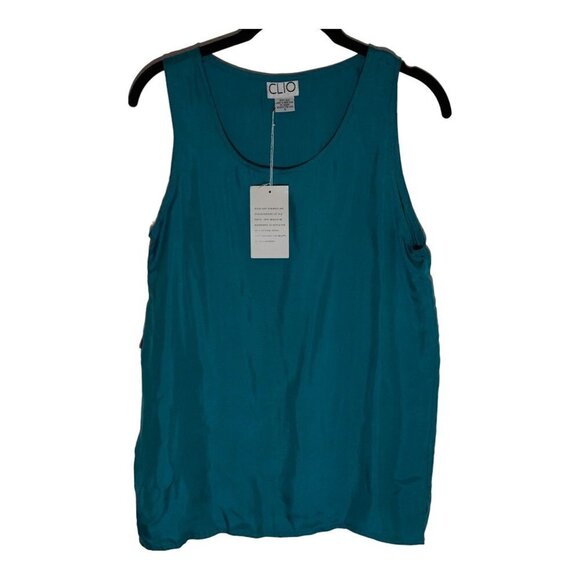 NWT Vintage‎ CLIO 100% Silk Turquoise Blouse Grunge 90s Luxe Size S - Picture 1 of 6